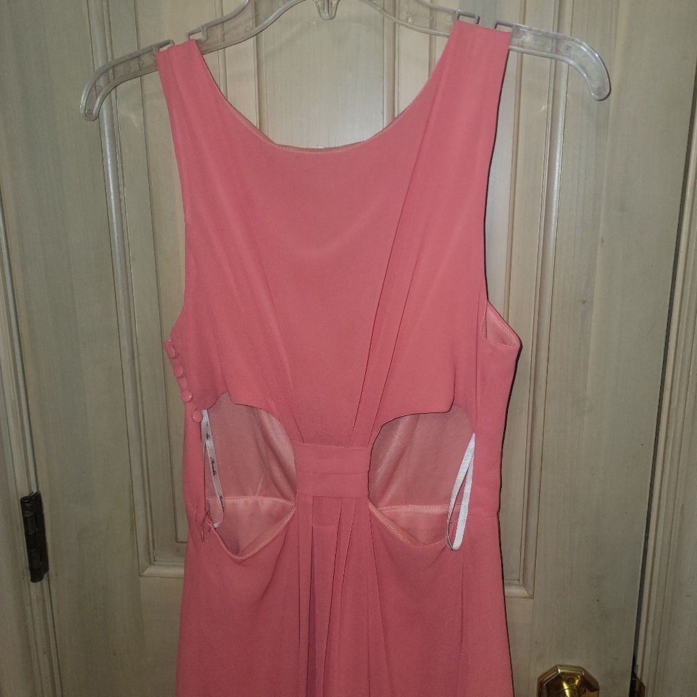 Misses Sz L Coral Dress Marineblu Sleeveless Partial Open Back Longer In Back - Picture 3 of 8